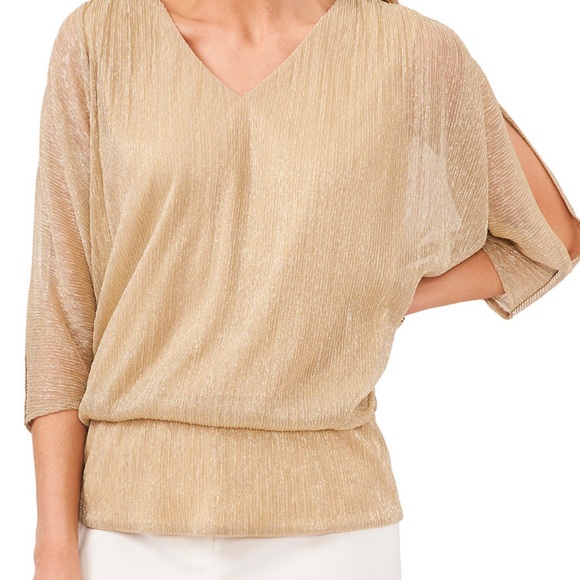 CHAUS New York Blouse size L Cold-shoulder cutouts with rhinestone. - Picture 2 of 11